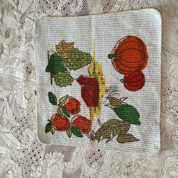 CANNON Other - Vintage Cannon Harvest Fruit Pumpkin Washcloth White Cotton Terry Towel USA Made